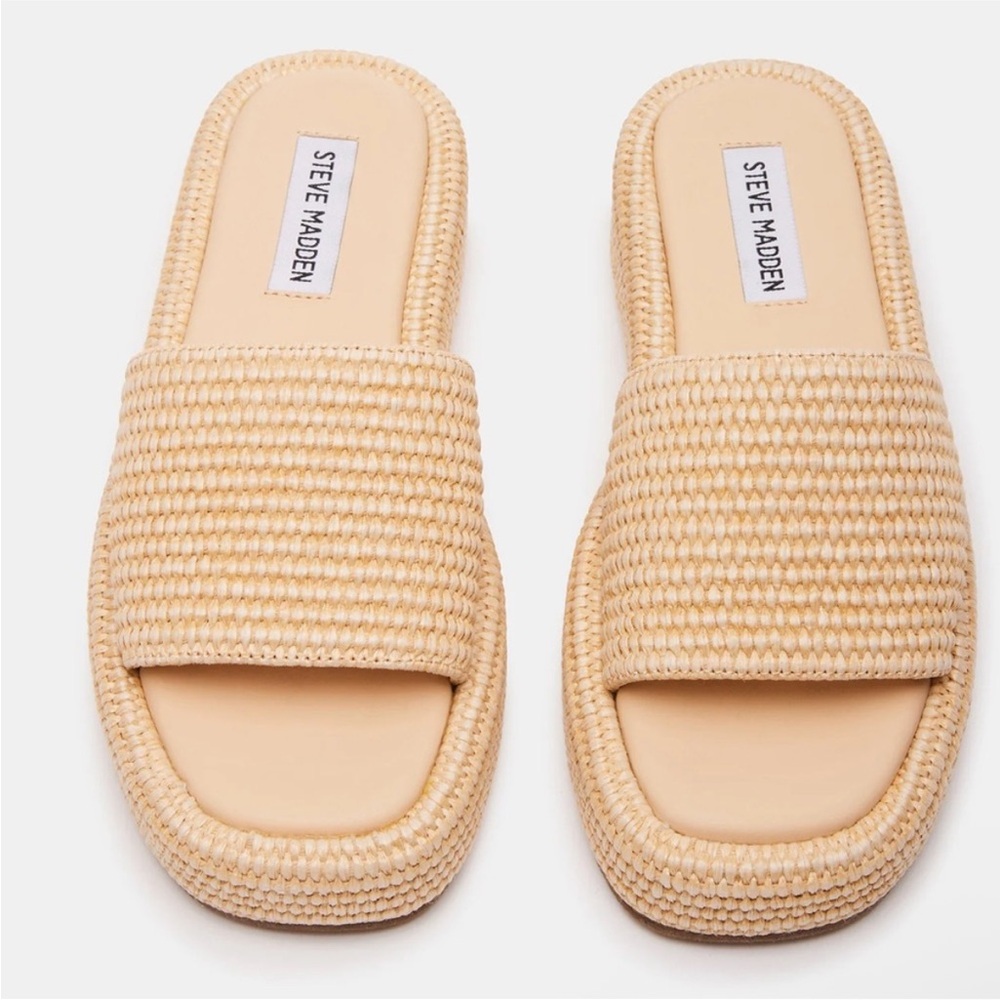 Steve Madden Beachy Natural Platform Slide on Sandal Rattan Size 8 - Picture 2 of 10